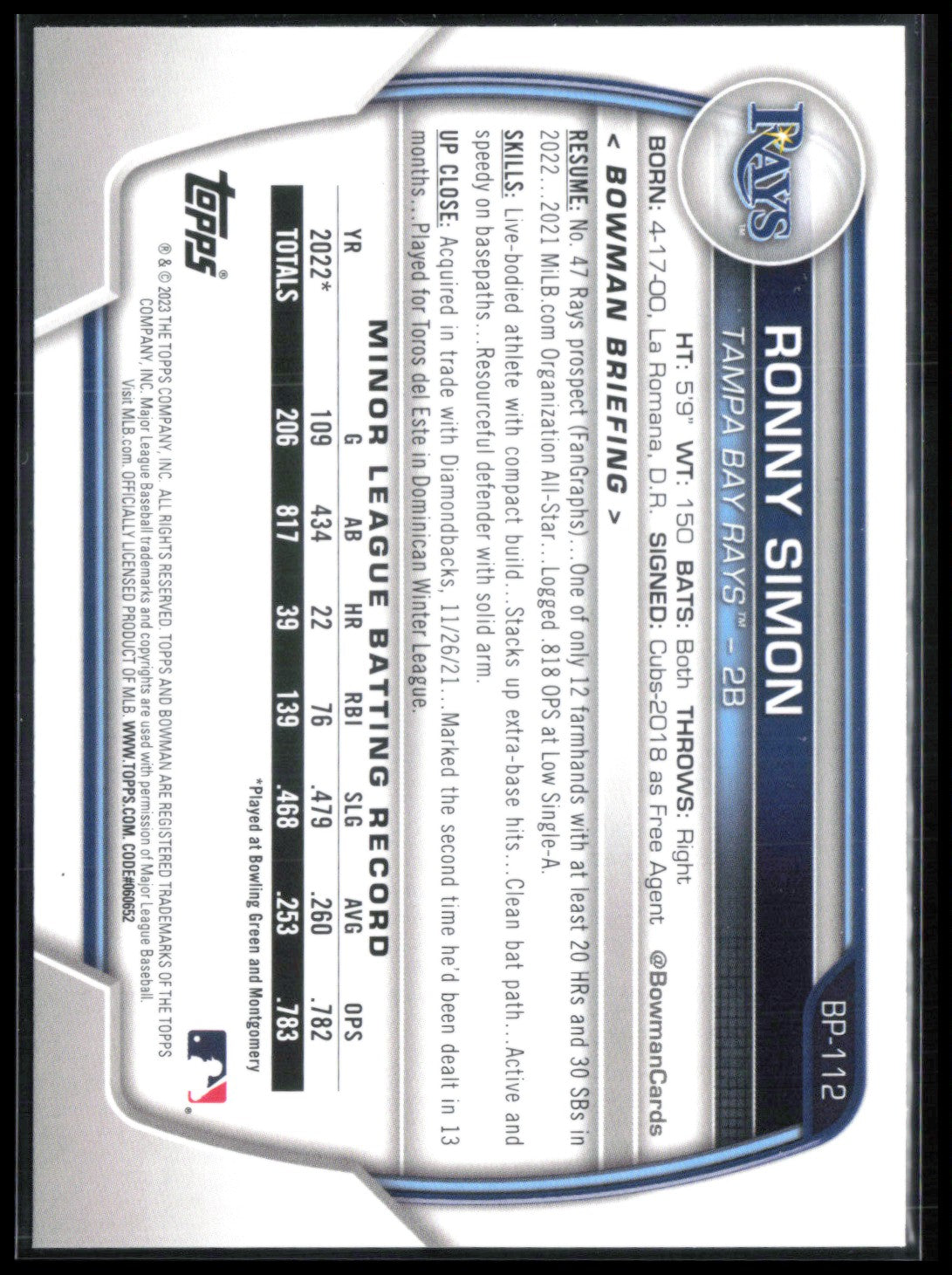 Ronny Simon 1st Bowman Green /99