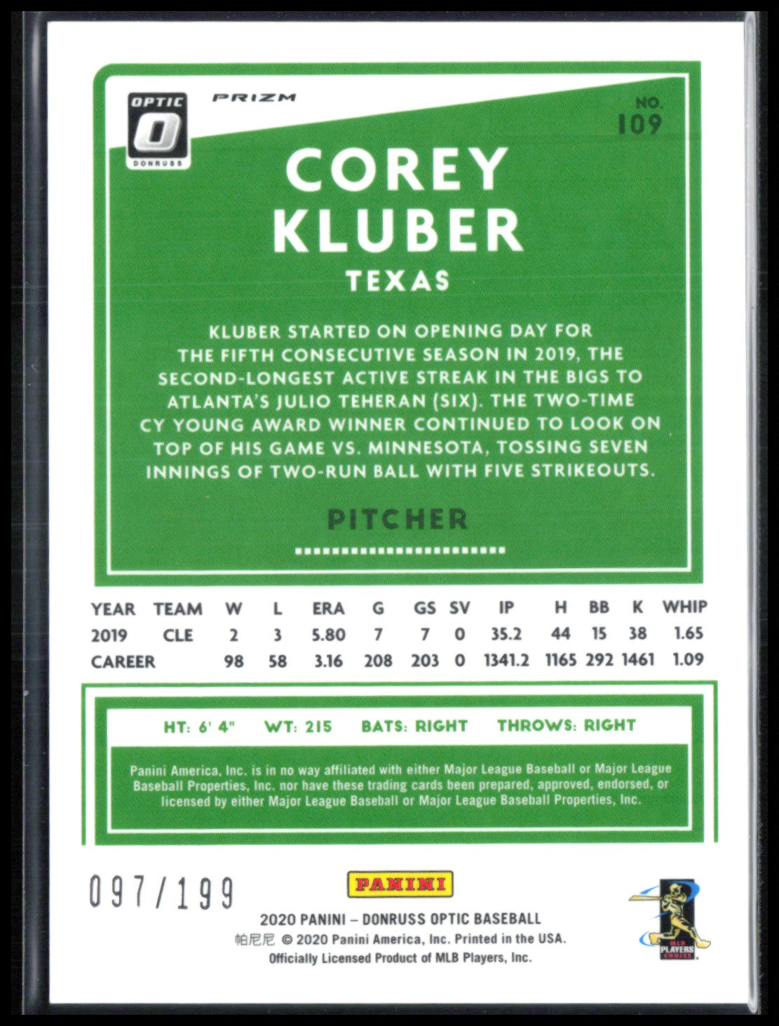 Corey Kluber Pink Velocity /199
