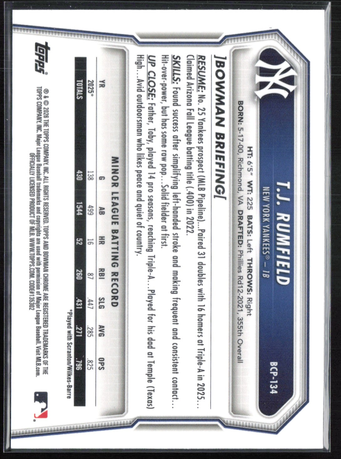T.J. Rumfield 1st Bowman Chrome