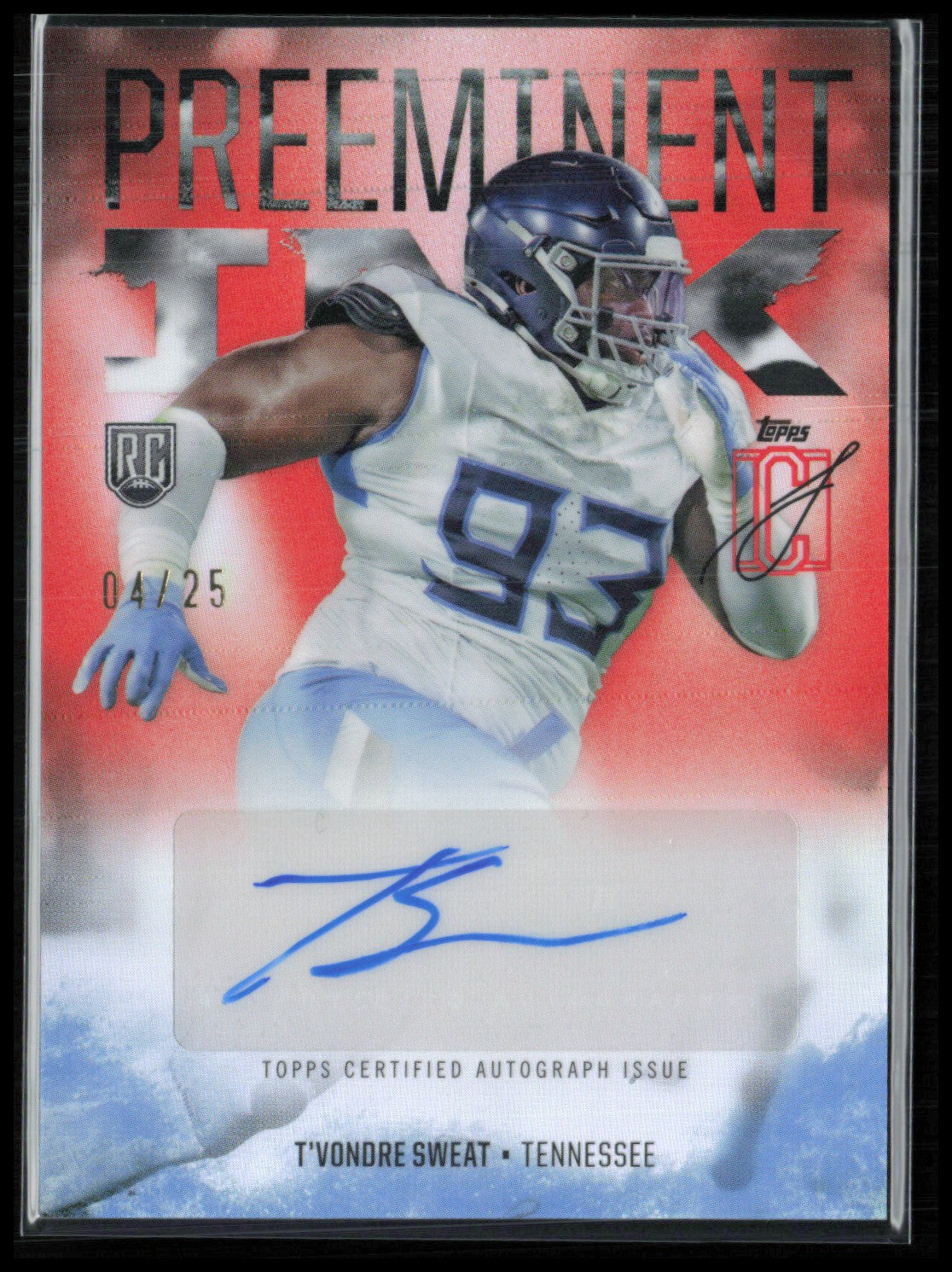 T'Vondre Sweat RC Auto /25 Orange Preeminent Ink 2025 Topps Signature Class