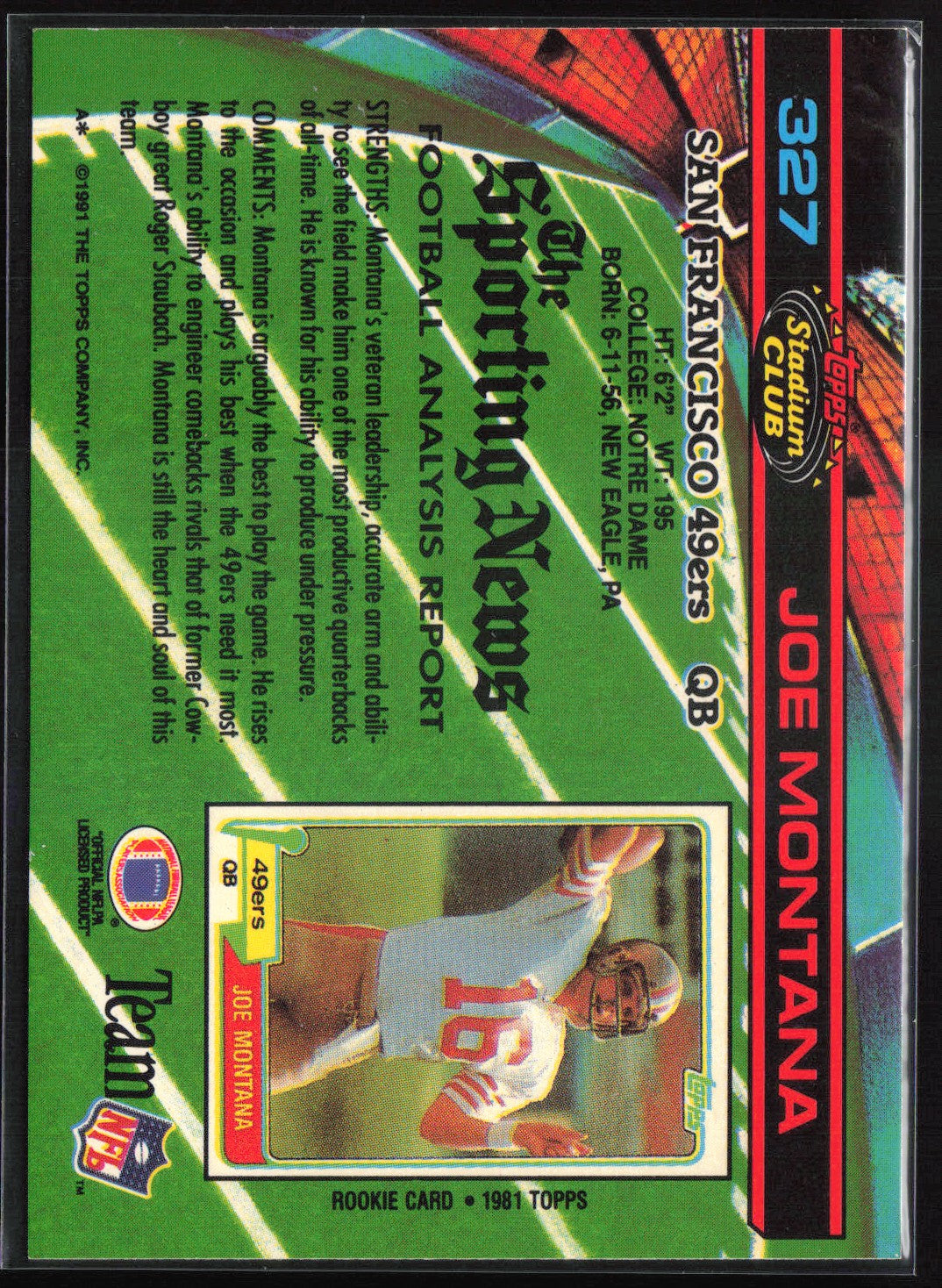 Joe Montana 1991 Stadium Club