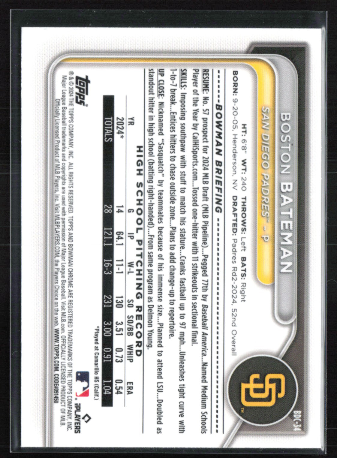 Boston Bateman 1st Bowman Sapphire