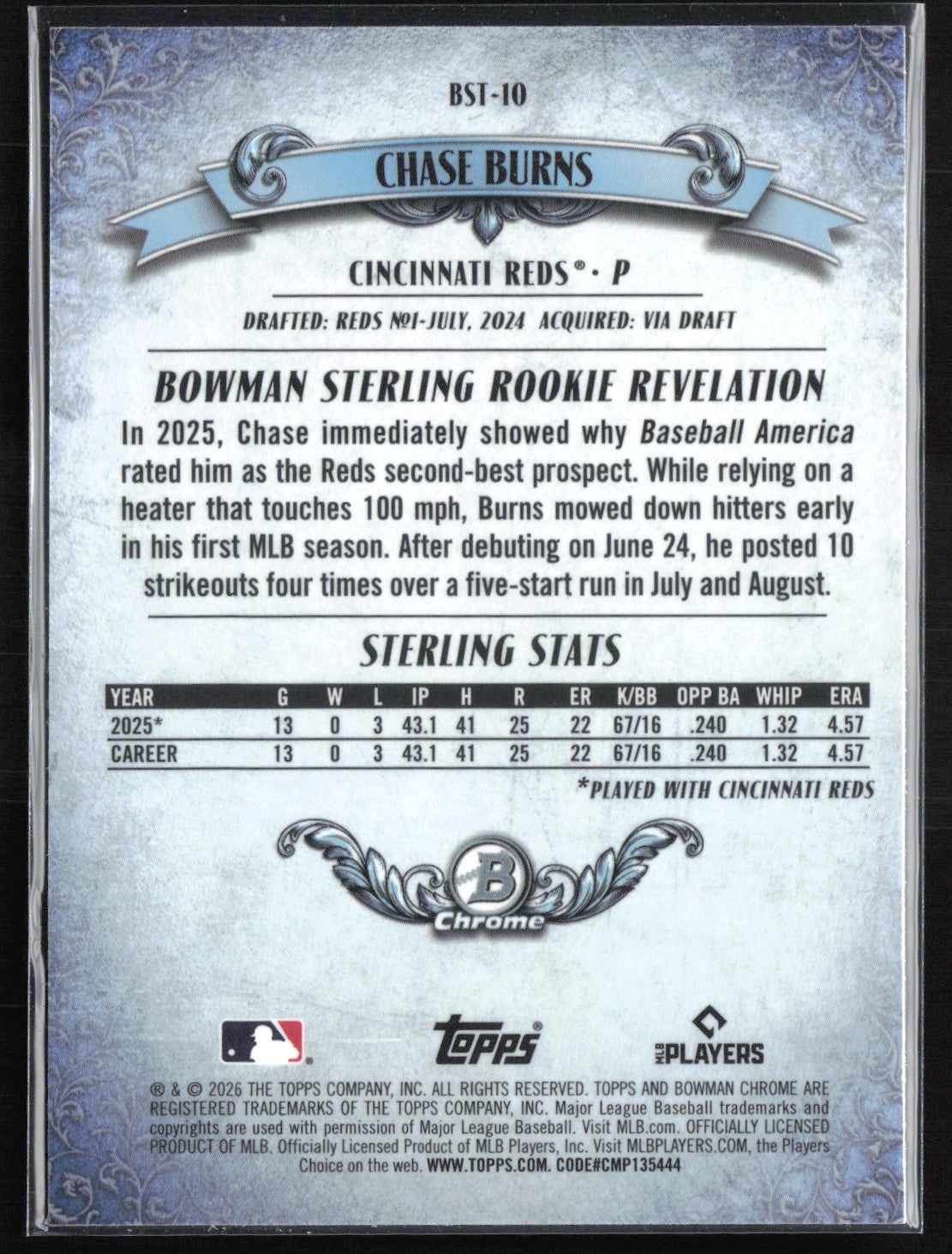 Chase Burns RC Bowman Sterling