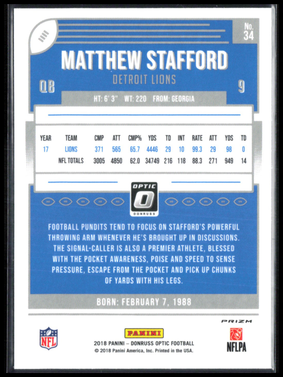Matthew Stafford Holo 2018 Optic