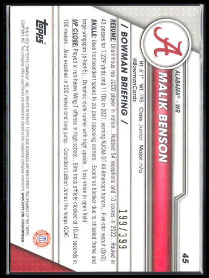 Malik Benson 1st Bowman Purple Mini Diamond /399