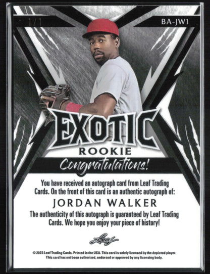 Jordan Walker RC Auto 1/1 Leaf Exotic Rookie