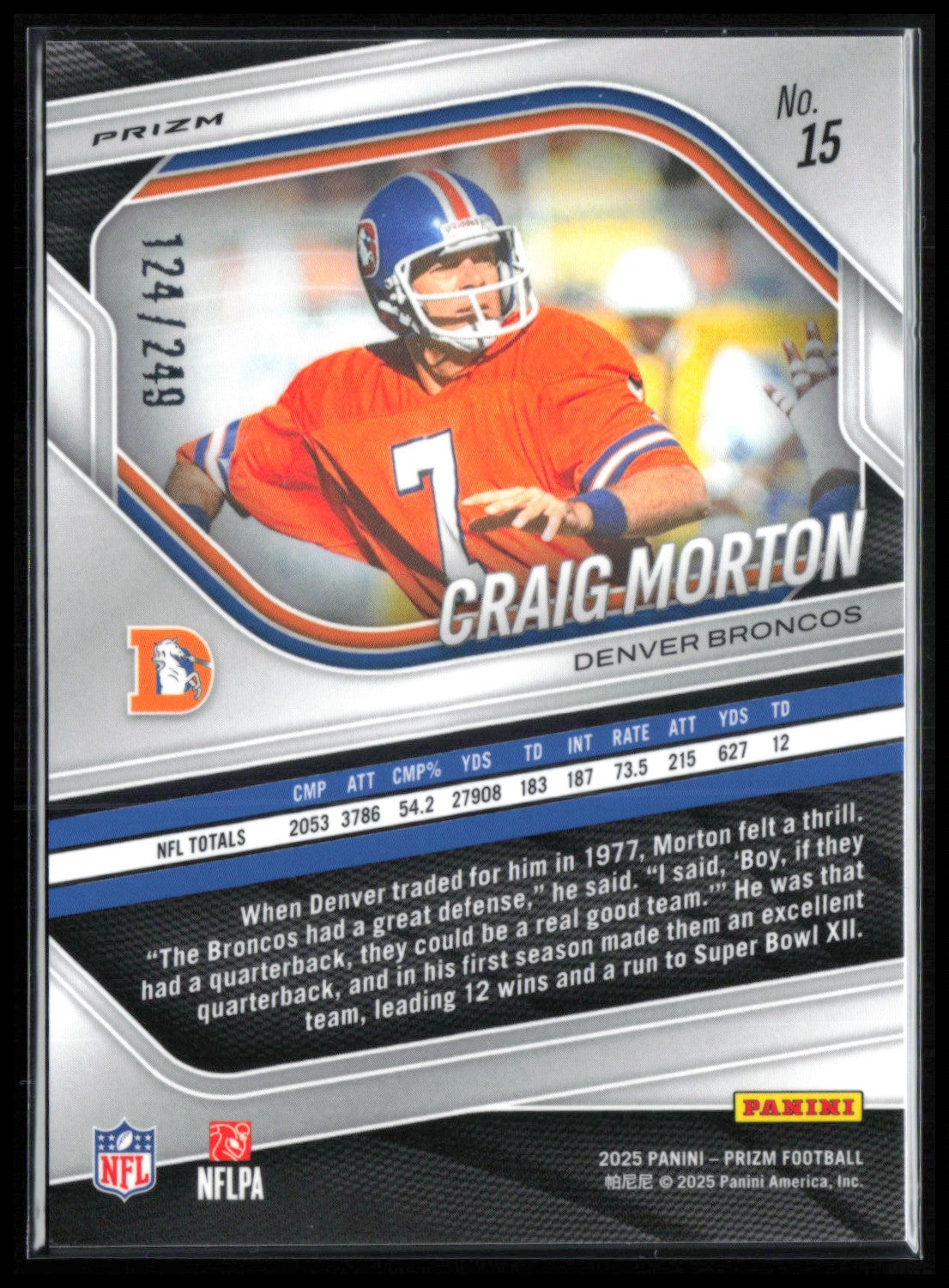 Craig Morton Orange Prizm /249