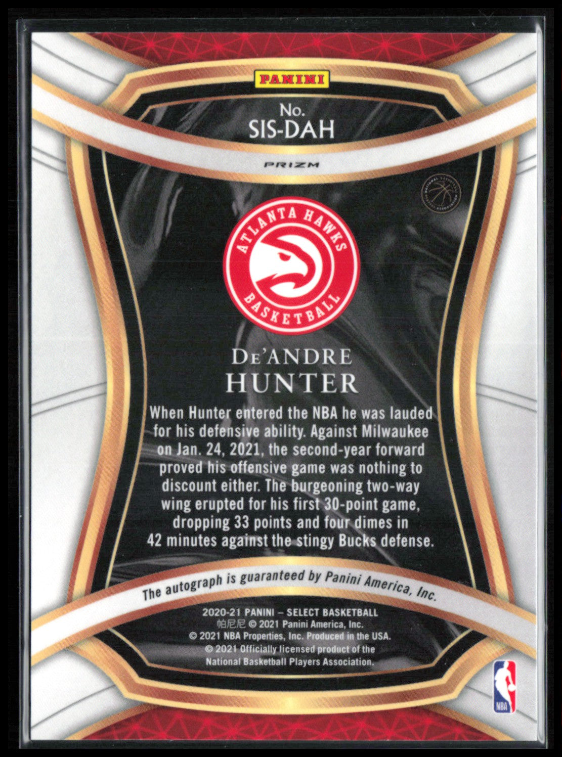 De'Andre Hunter Auto Signature Selections Silver