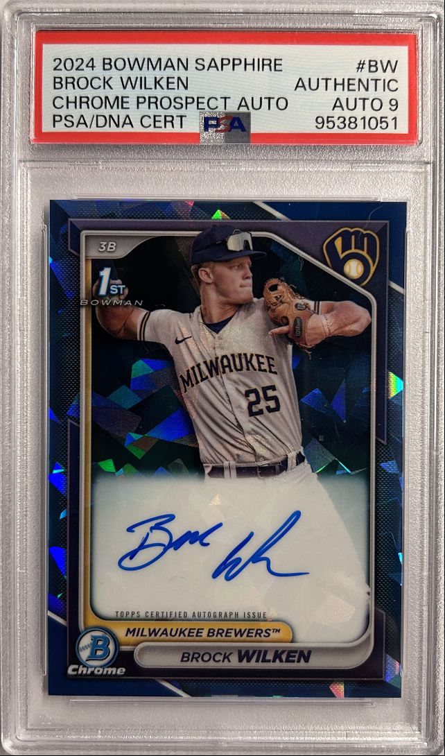 Brock Wilken 1st Bowman Auto Sapphire Prospect PSA/DNA Certified Auto 9