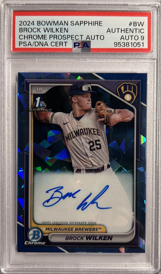 Brock Wilken 1st Bowman Auto Sapphire Prospect PSA/DNA Certified Auto 9