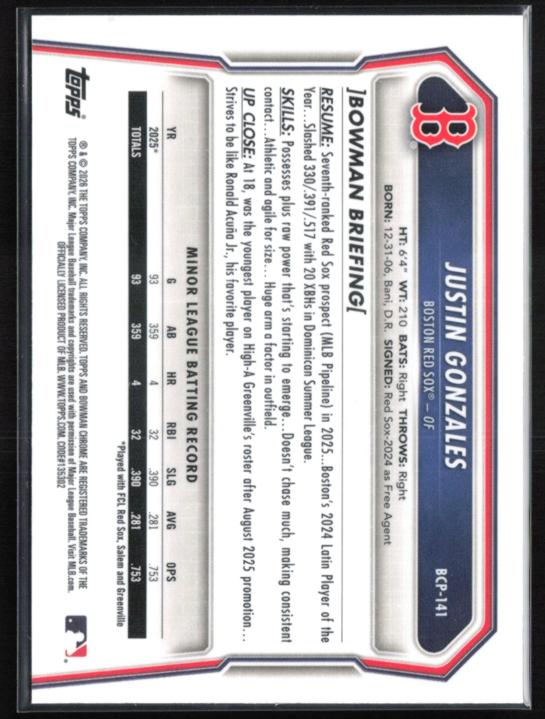 Justin Gonzales 1st Bowman