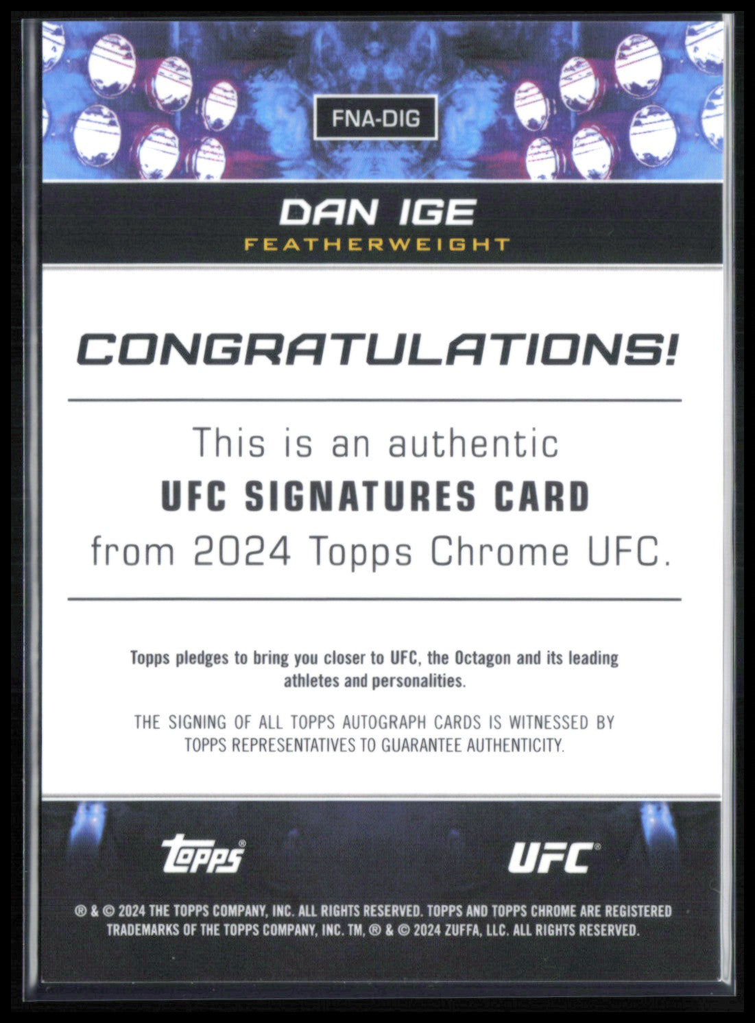 Dan Ige Auto 2024 Topps Chrome UFC