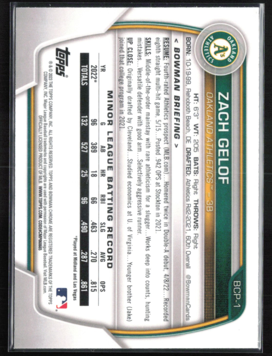 Zach Gelof 1st Bowman Chrome