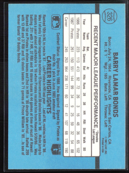 Barry Bonds 1988 Donruss