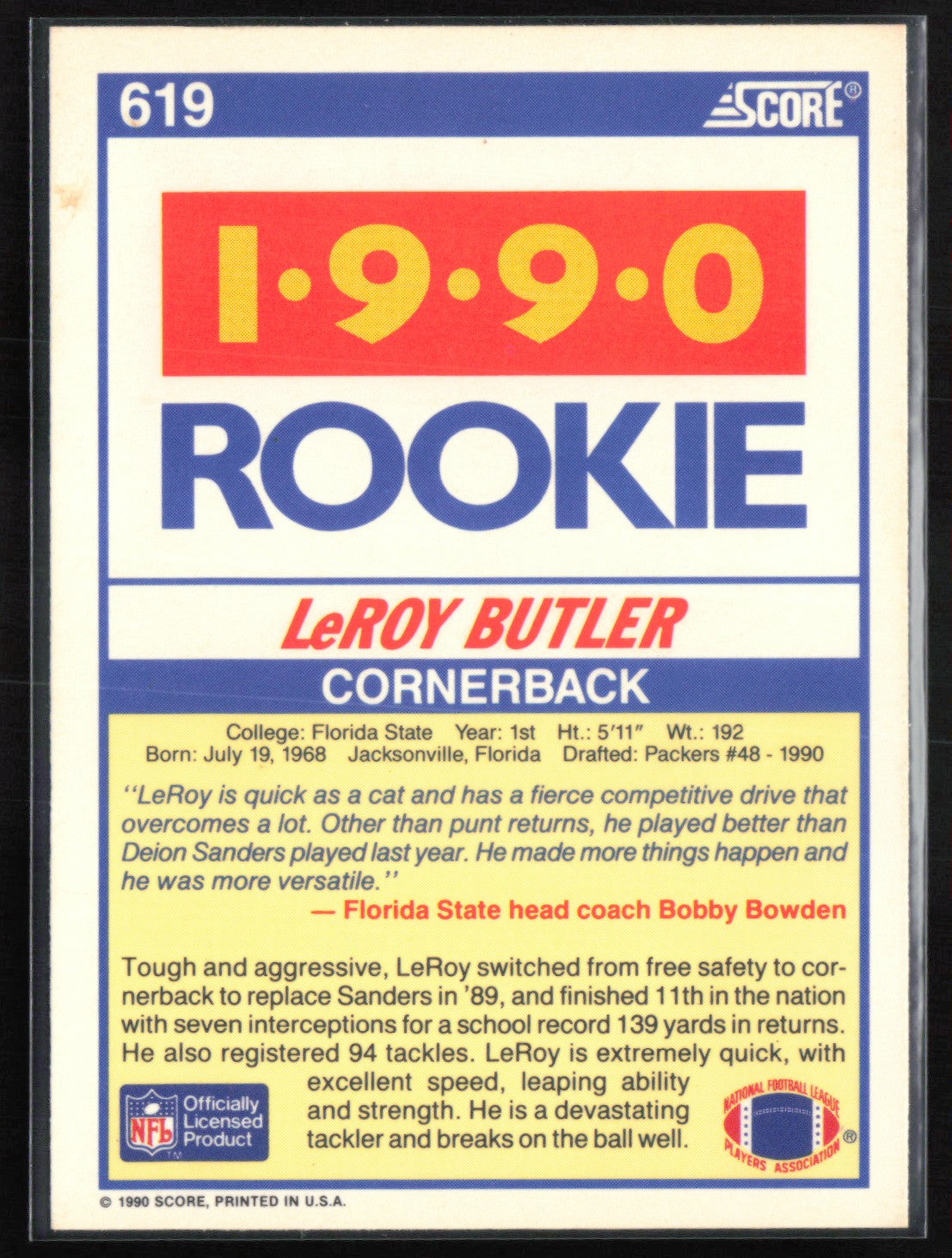 LeRoy Butler 1990 Score RC
