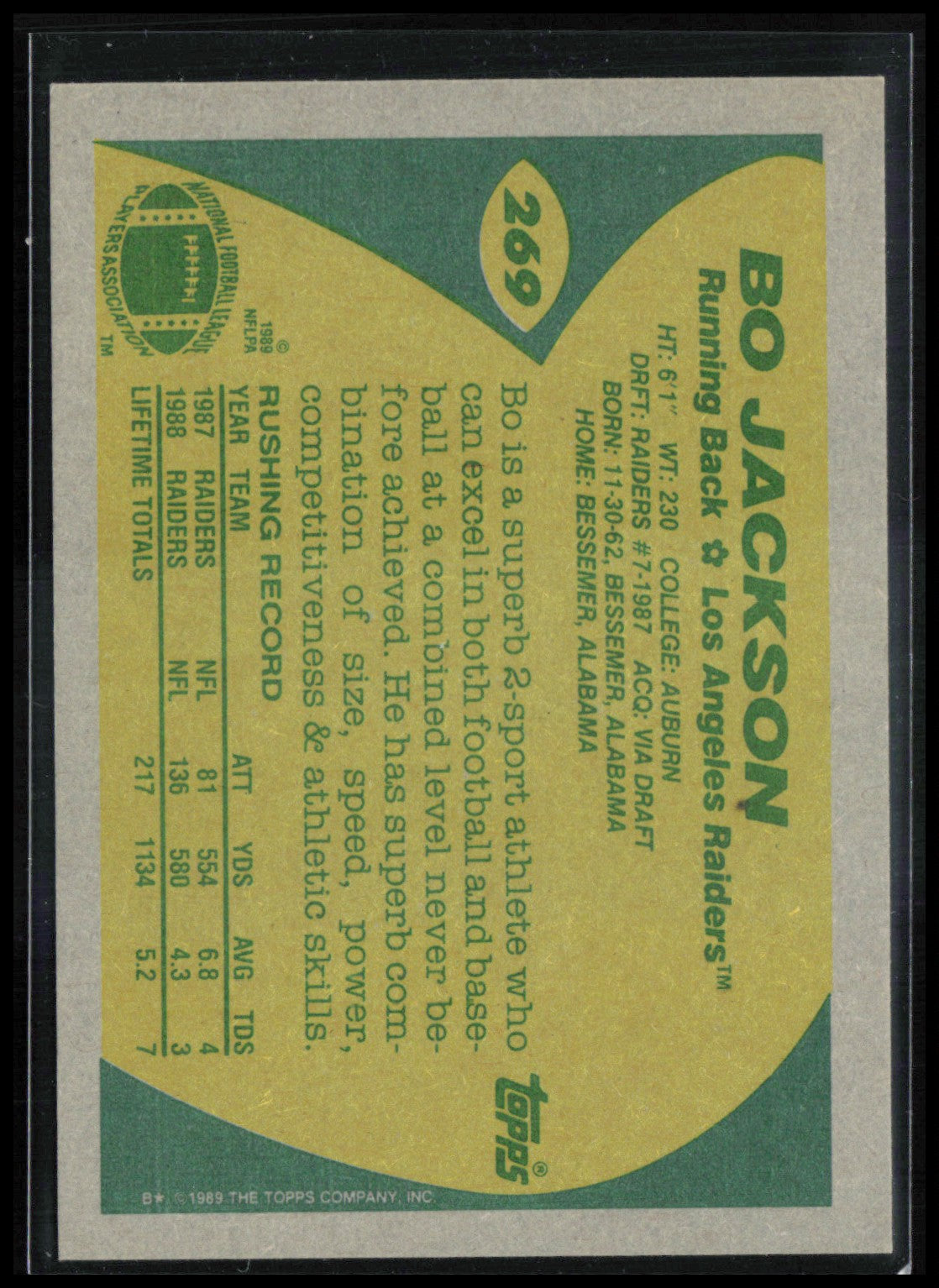 Bo Jackson 1989 Topps