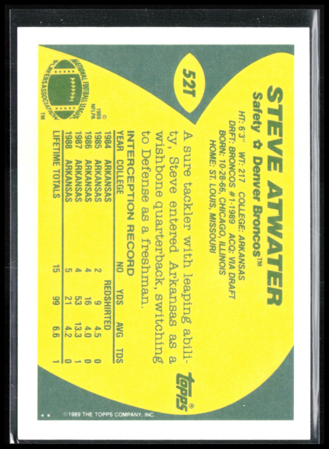 Steve Atwater 1989 Topps Traded