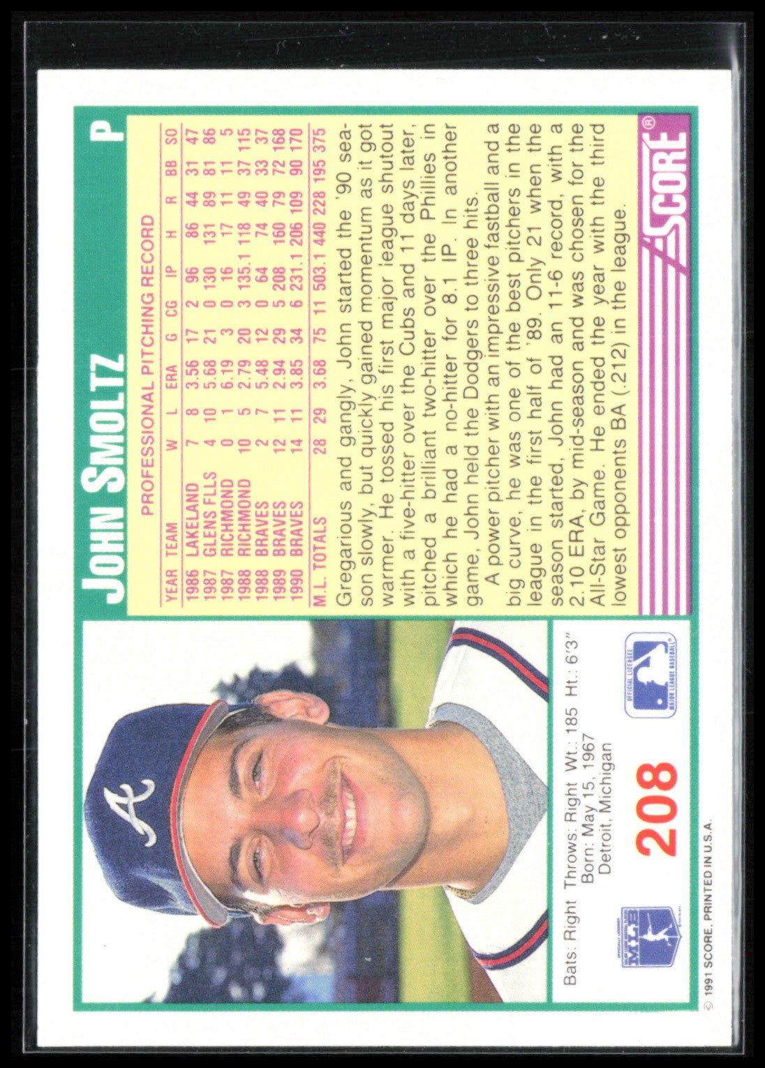 John Smoltz 1991 Score