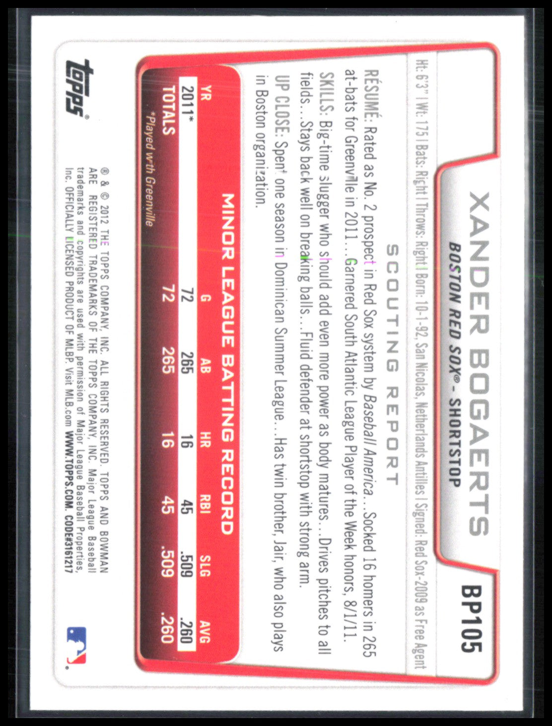 Xander Bogaerts 1st Bowman Crackle Foil