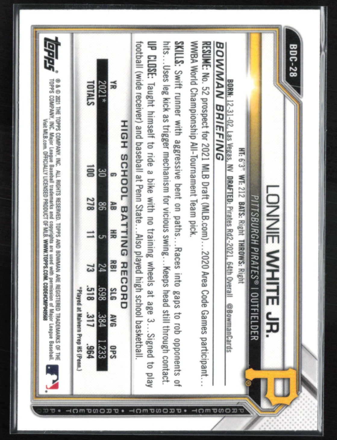 Lonnie White Jr. 1st Bowman B&W Raywave
