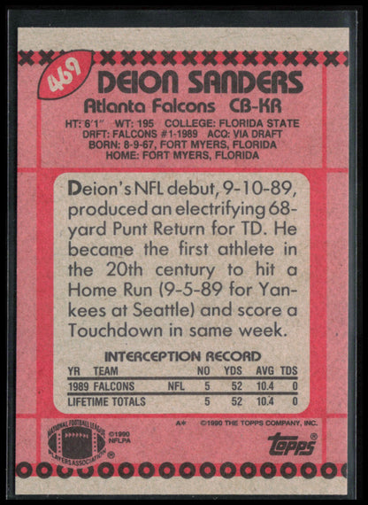 Deion Sanders 1990 Topps Super Rookie