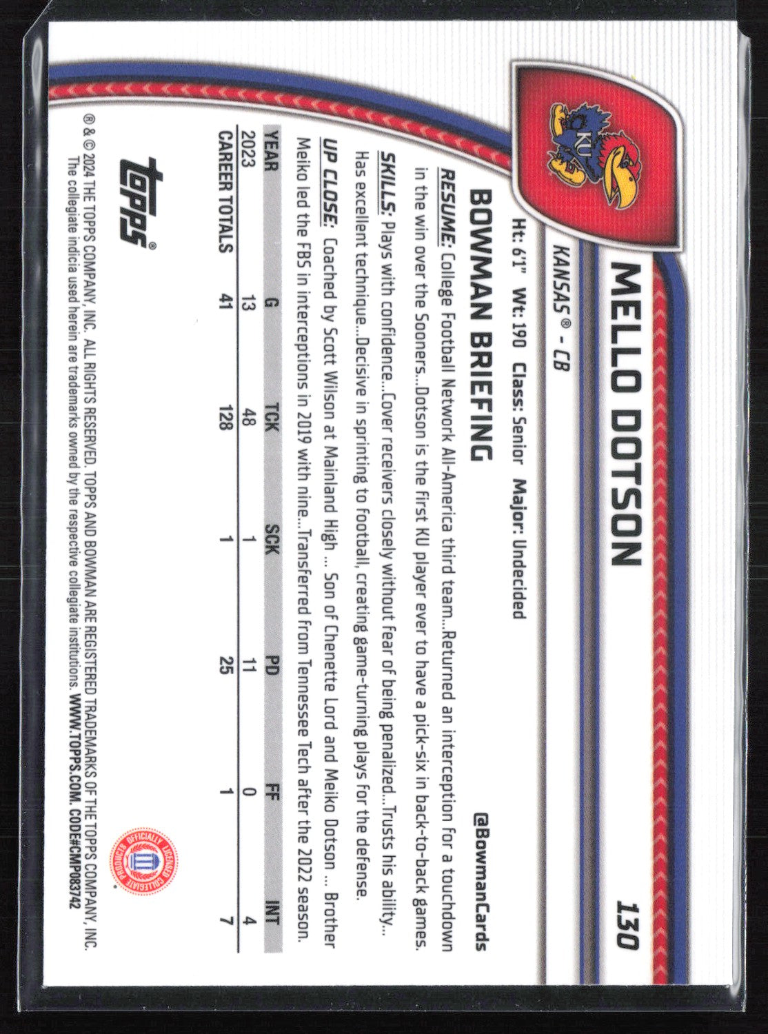 Mello Dotson 1st Bowman /399 Purple