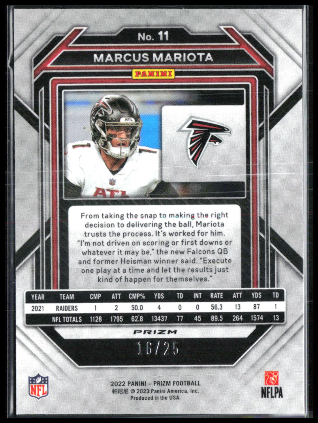 Marcus Mariota Blue Shimmer /25 2022 Prizm