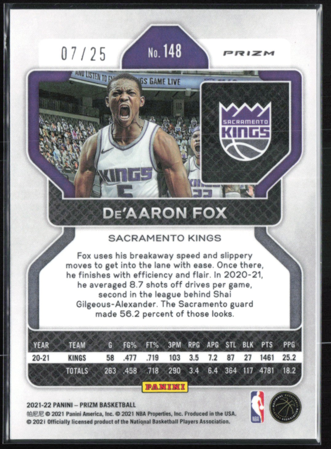 De'Aaron Fox /25 Mojo 2021-22 Prizm