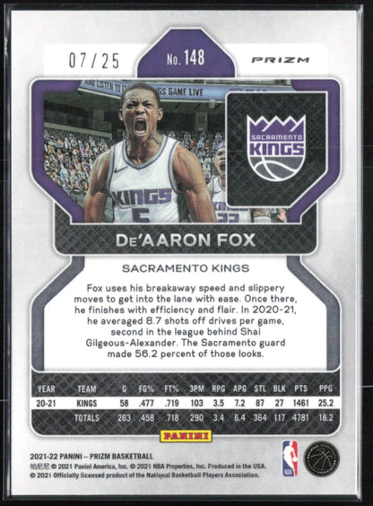 De'Aaron Fox /25 Mojo 2021-22 Prizm