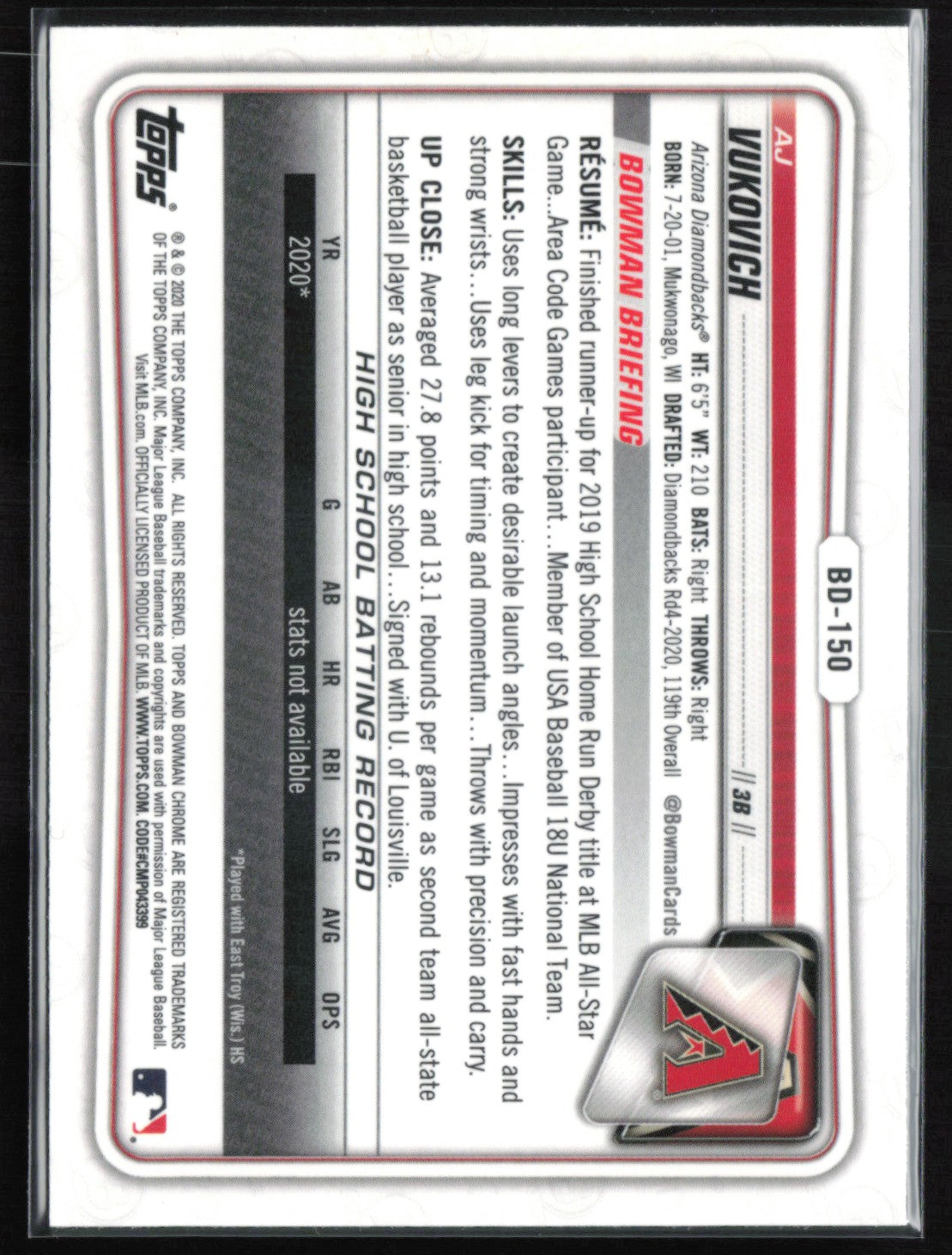 AJ Vukovich 1st Bowman Sapphire
