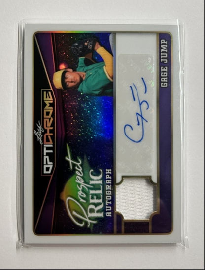Gage Jump /5 Auto Relic Prospect Relic Autograph 2025 Leaf Optichrome