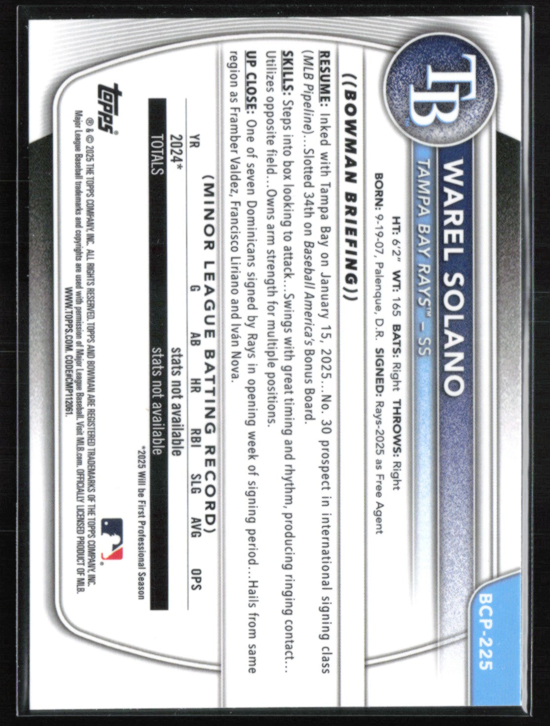 Warel Solano 1st Bowman Geometric /499