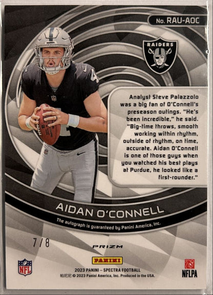 Aidan O'Connell RC Auto /8 Neon Splatter 2023 Panini Spectra Prizm