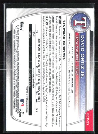 David Ortiz Jr. 1st Bowman Mini Diamond