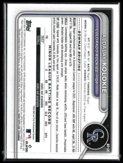 Aldalay Kolokie 1st Bowman Purple Refractor /250