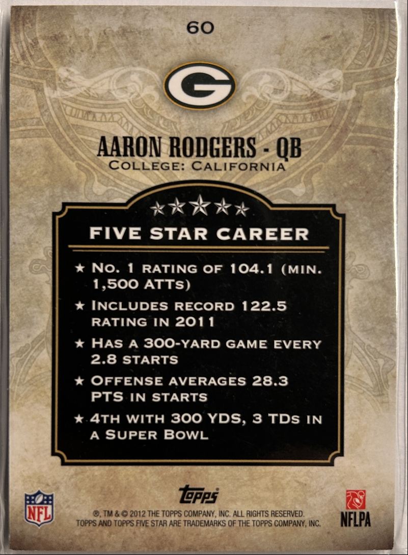 Aaron Rodgers /139 2012 Topps Five Star