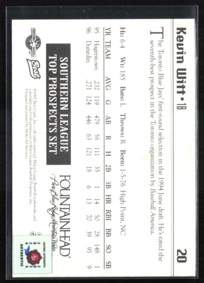 Kevin Witt Auto Top Prospect 1997 Best Southern League