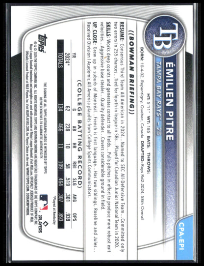 Emilien Pitre 1st Bowman Auto 2025 Bowman Chrome