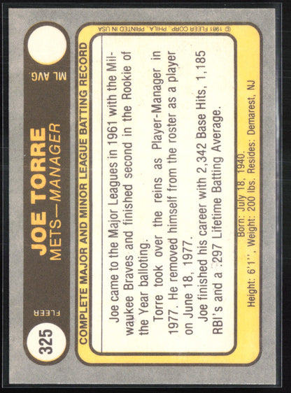 Joe Torre 1981 Fleer