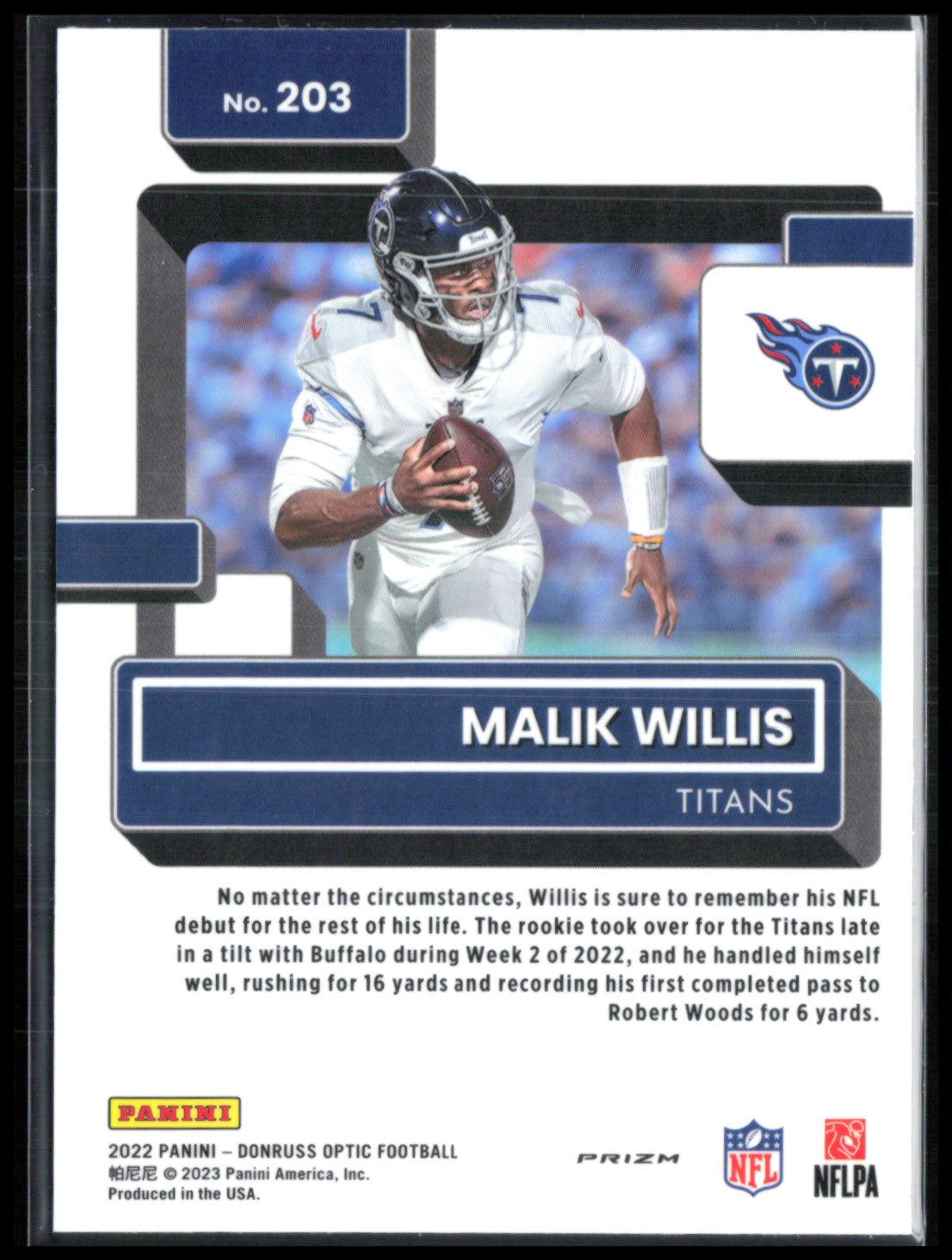 Malik Willis RC Holo 2022 Optic Rated Rookie