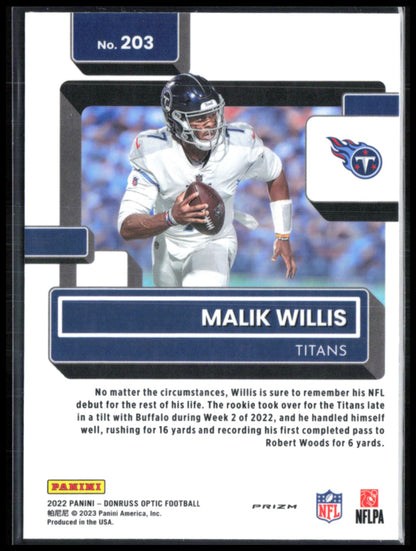 Malik Willis RC Holo 2022 Optic Rated Rookie