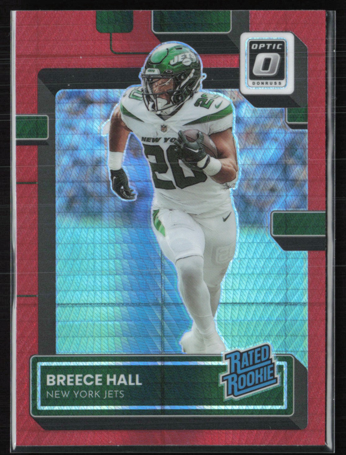 Breece Hall RC Red Hyper 2022 Optic Rated Rookie