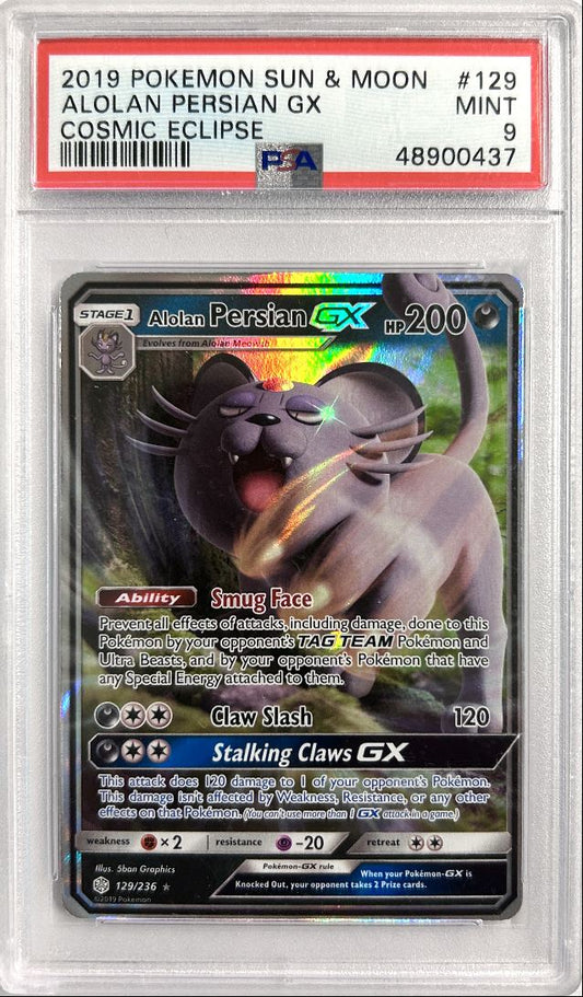 Alolan Persian GX Cosmic Eclipse 2019 Sun & Moon PSA 9