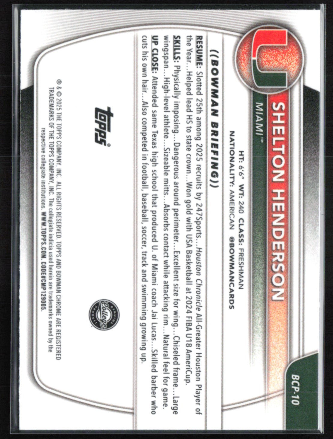 Shelton Henderson 1st Bowman Mojo
