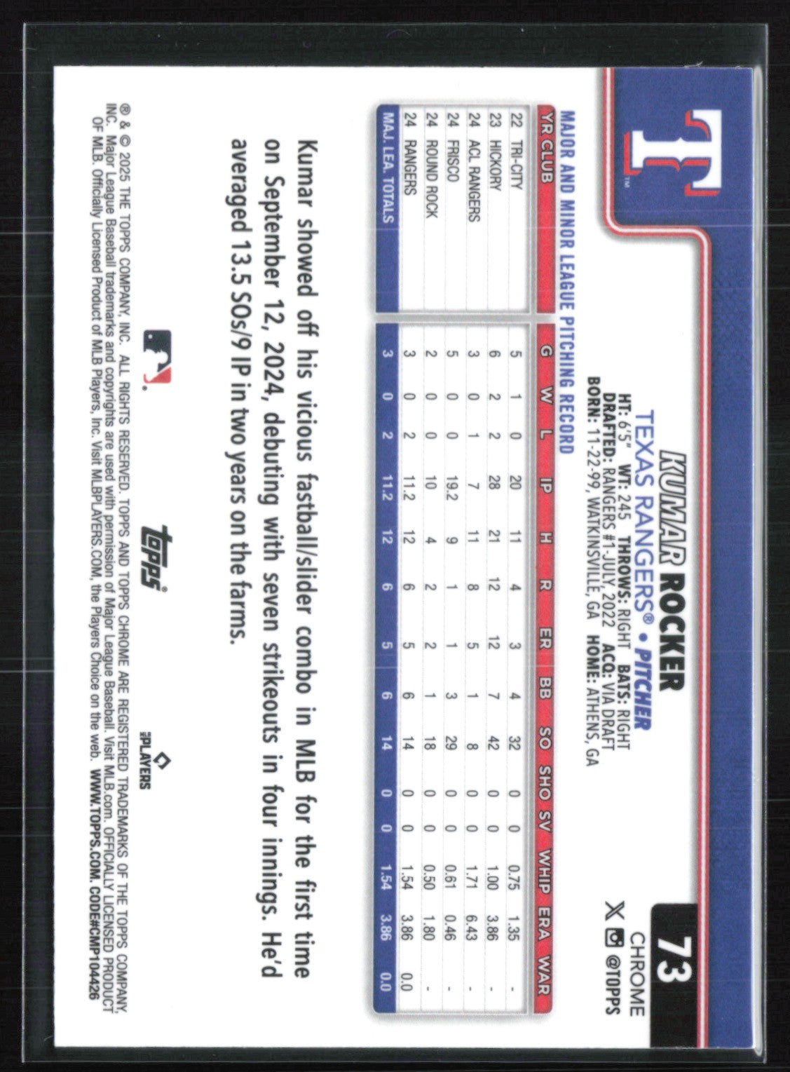 2025 Topps Chrome 73 Kumar Rocker RC – Dollar Box