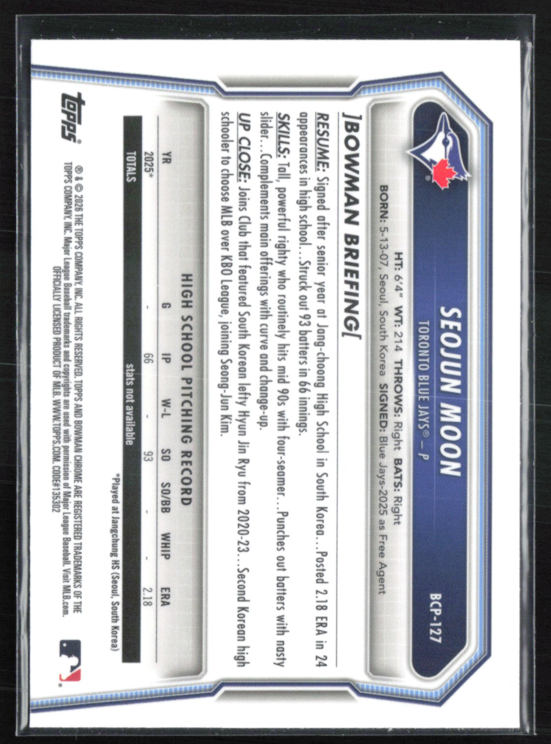 Seojun Moon 1st Bowman Chrome