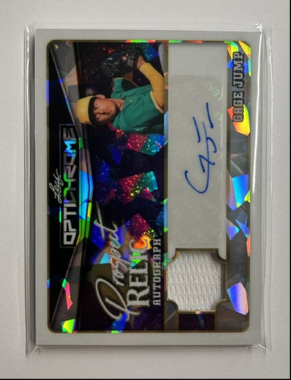 Gage Jump /10 Auto Relic Prospect Relic Autograph 2025 Leaf Optichrome