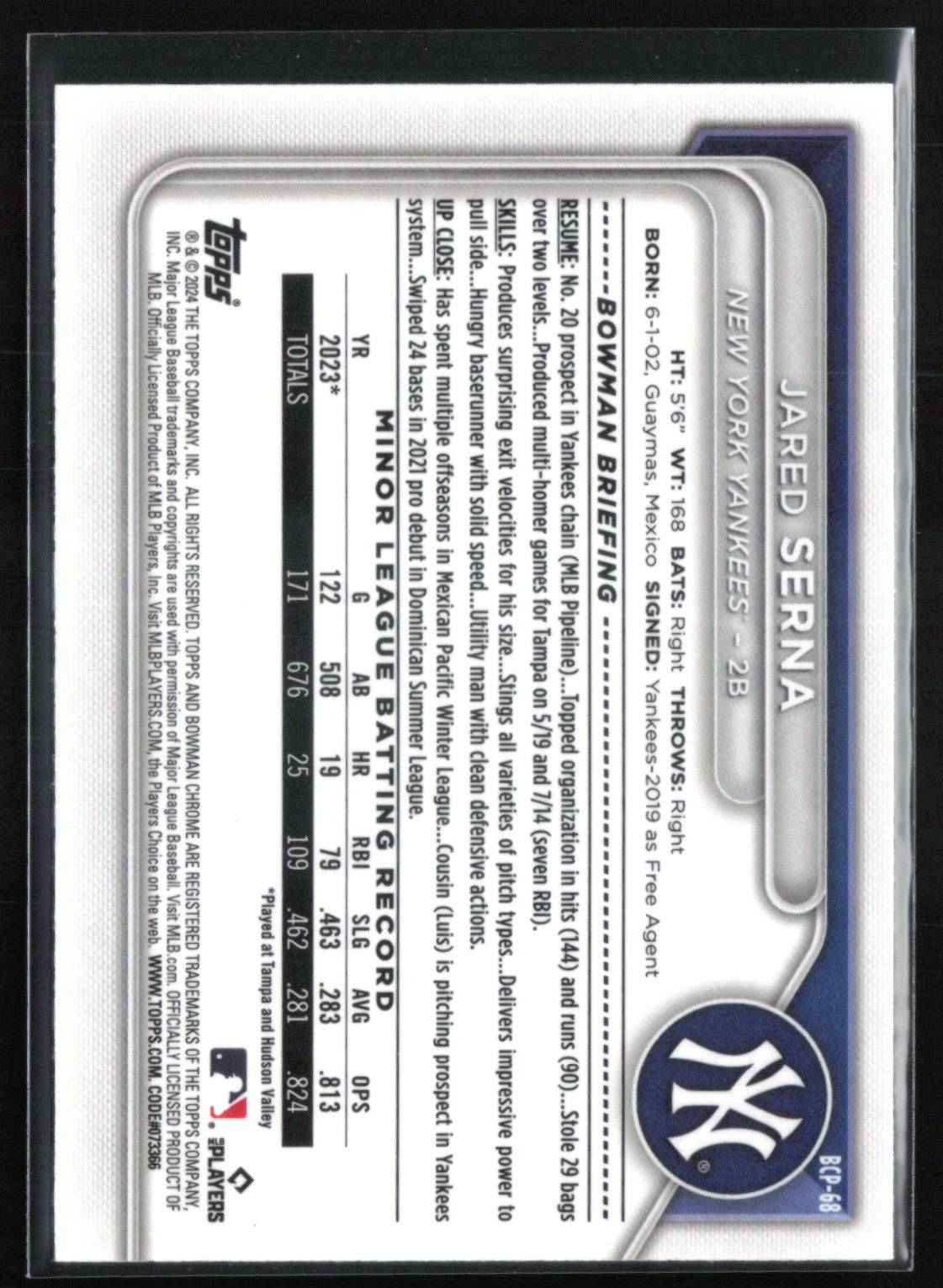 Jared Serna 1st Bowman Mojo