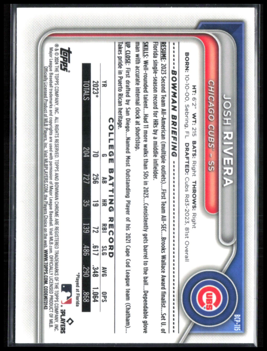 Josh Rivera 1st Bowman Lunar Green