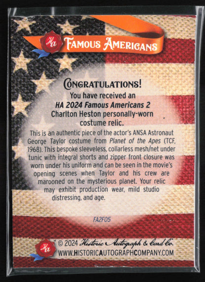 Charlton Heston Fabric Relic 2024 Famous Americans (Card shows heavy creasing)